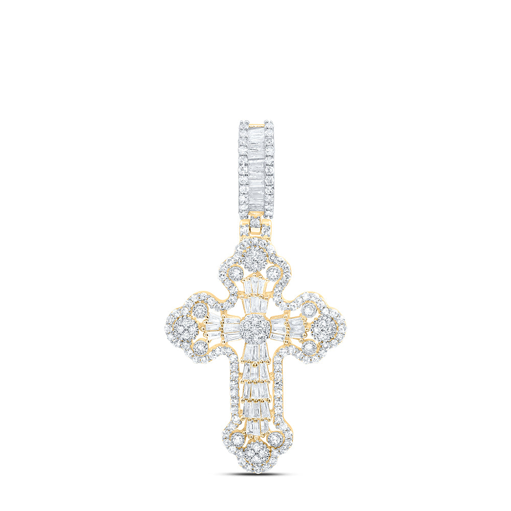 10Kt Gold 1 Ctw-Dia Nk Cross Mens Charm