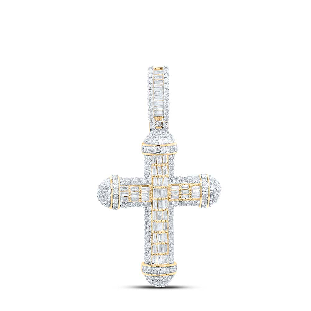 10Kt Gold 1 1/2Ctw-Dia Nk Cross Mens Charm