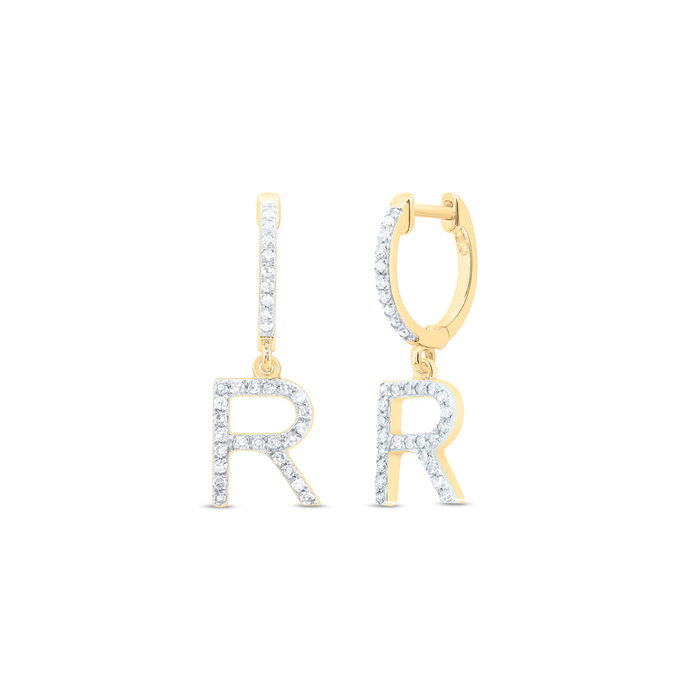 10Kt Gold 1/4Ctw-Dia Nk Gift Initial R" Dangling Earring"