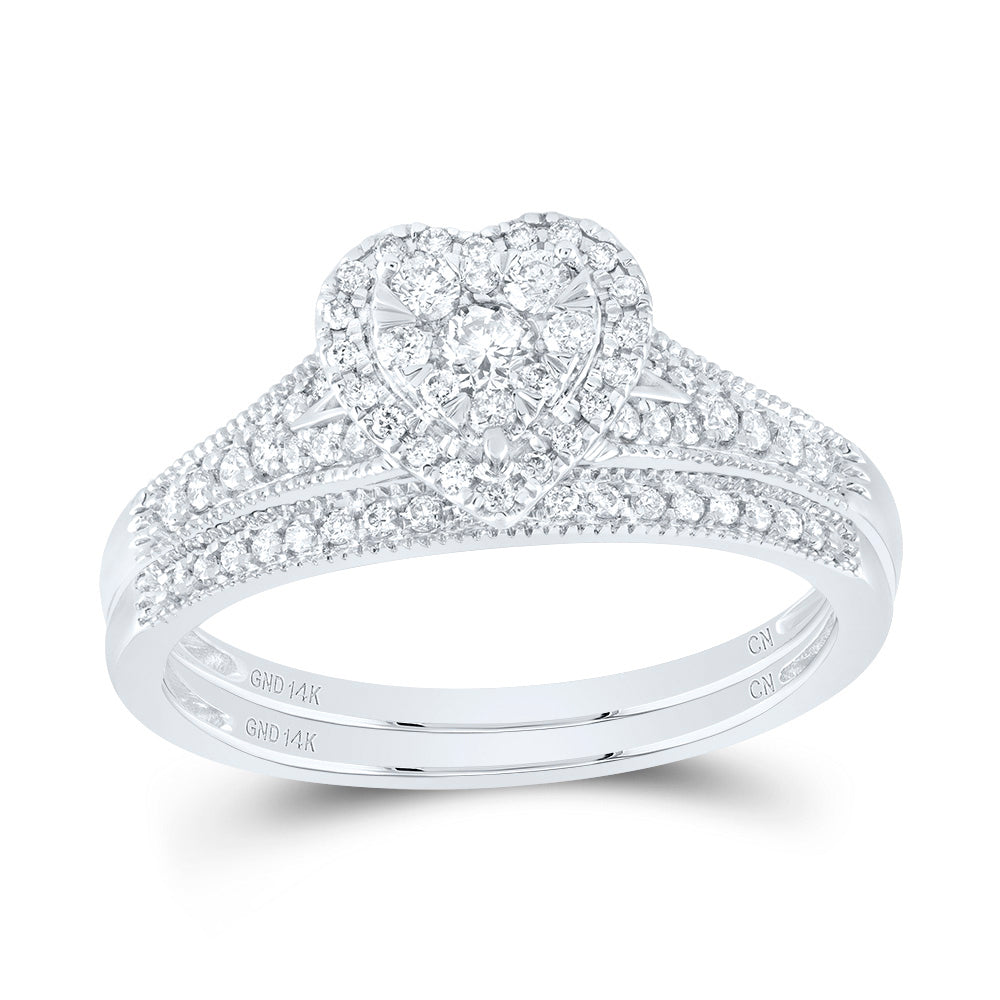 3/8Ctw-Nat Dia Cn Heart Single Halo Bridal Set (3.56 grams)
