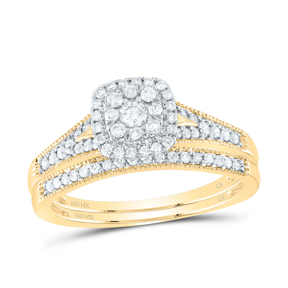 3/8Ctw-Nat Dia Cn Cushion Single Halo Bridal Set (3.49 grams)