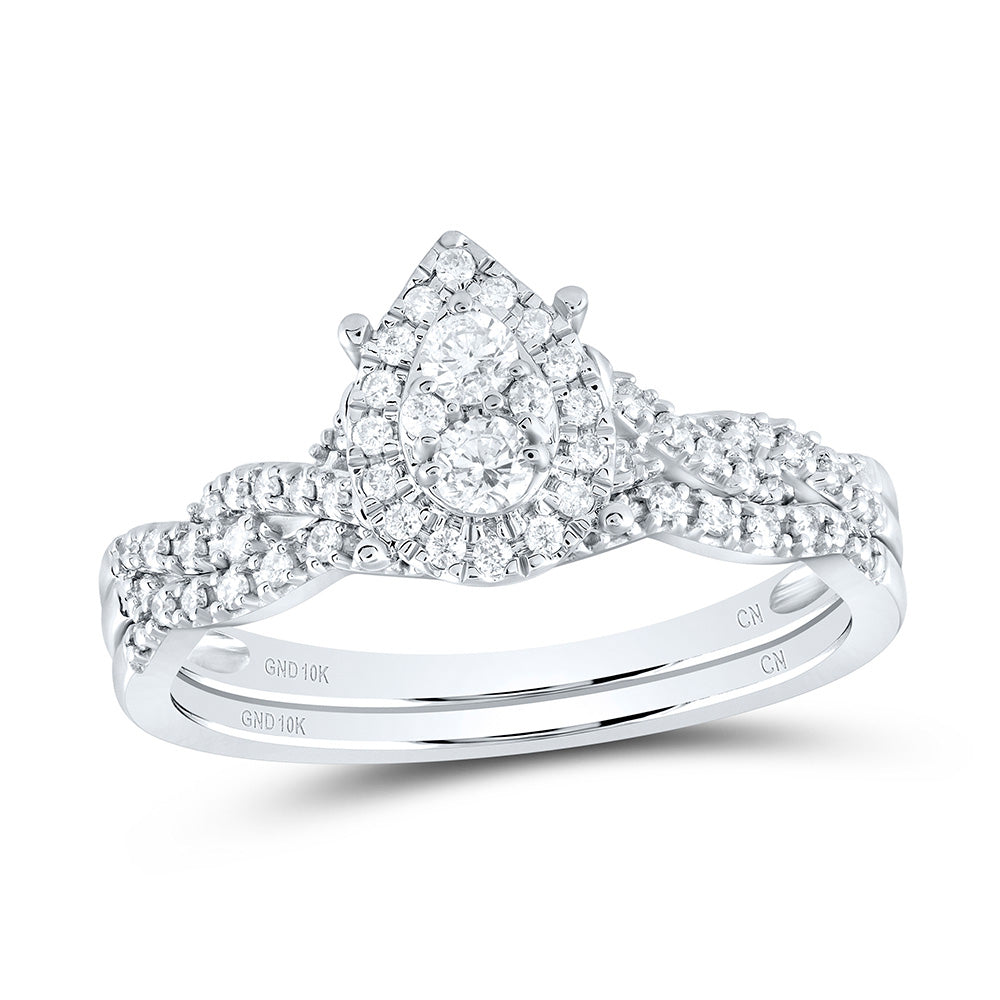 1/3Ctw-Nat Dia Cn Pear Single Halo Bridal Set (3.07 grams)
