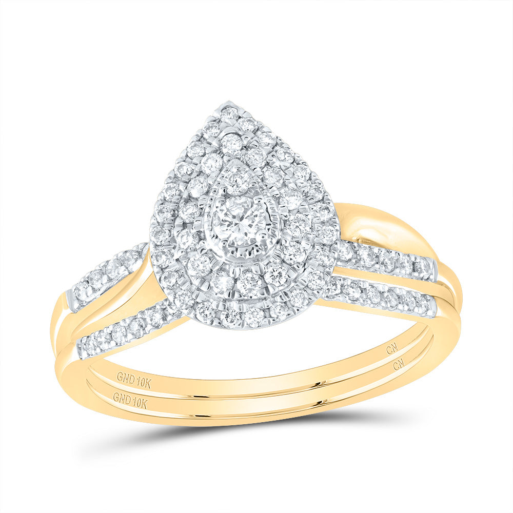 3/8Ctw-Nat Dia Cn Pear Double Halo Bridal Set (3.16 grams)