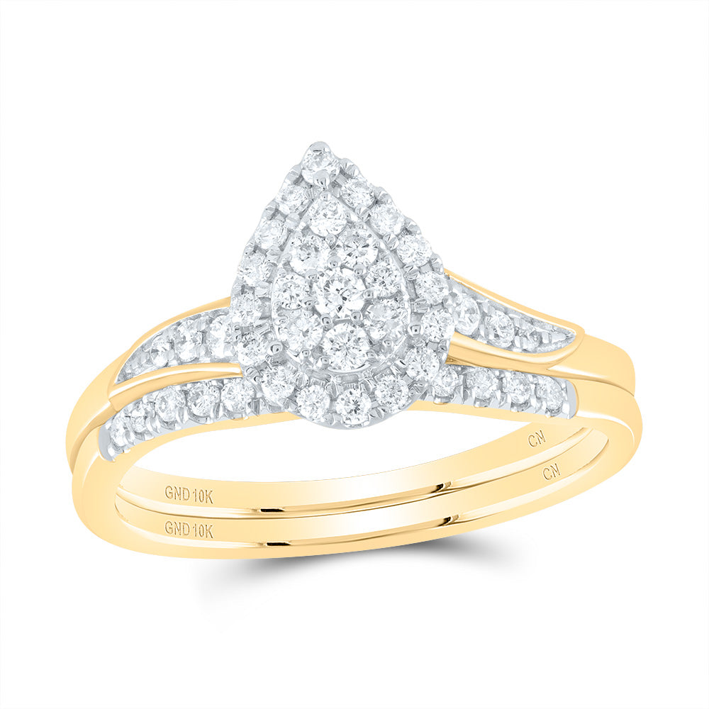 3/8Ctw-Nat Dia Cn Pear Single Halo Bridal Set (3.19 grams)
