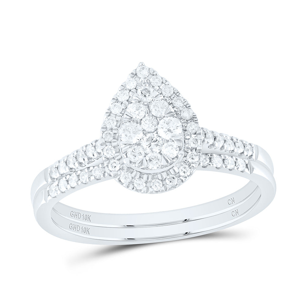 3/8Ctw-Nat Dia Cn Pear Single Halo Bridal Set (2.98 grams)