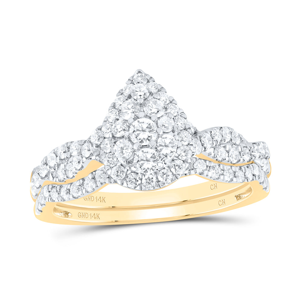 3/4Ctw-Nat Dia Cn Pear Single Halo Bridal Set (3.59 grams)