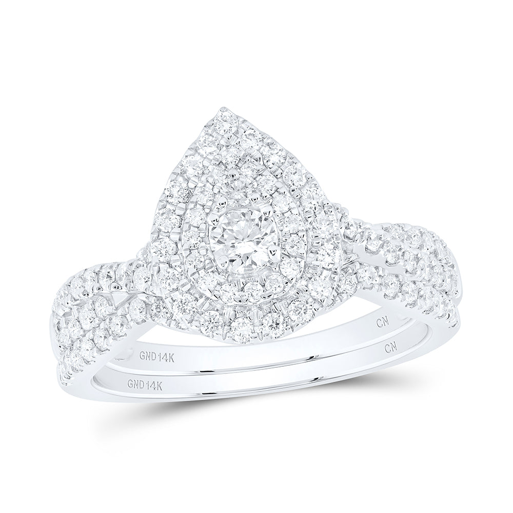 3/4Ctw-Nat Dia Cn Pear Double Halo Bridal Set (3.63 grams)