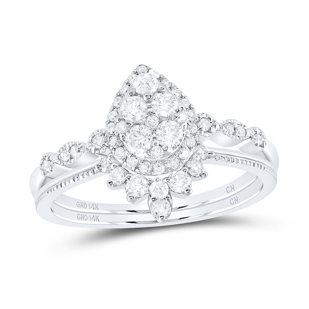1/2Ctw-Nat Dia Cn Pear Single Halo Bridal Set (3.31 grams)