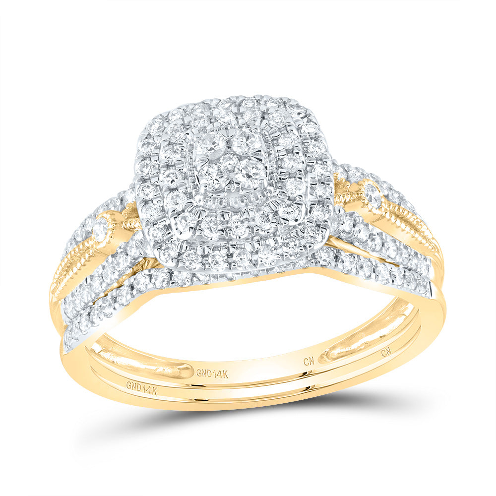 1/2Ctw-Nat Dia Cn Cushion Double Halo Bridal Set (3.69 grams)