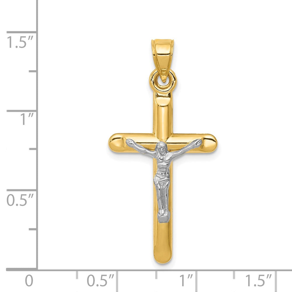 14k Two-tone 17 mm Hollow Jesus Crucifix Pendant (0.99 grams)