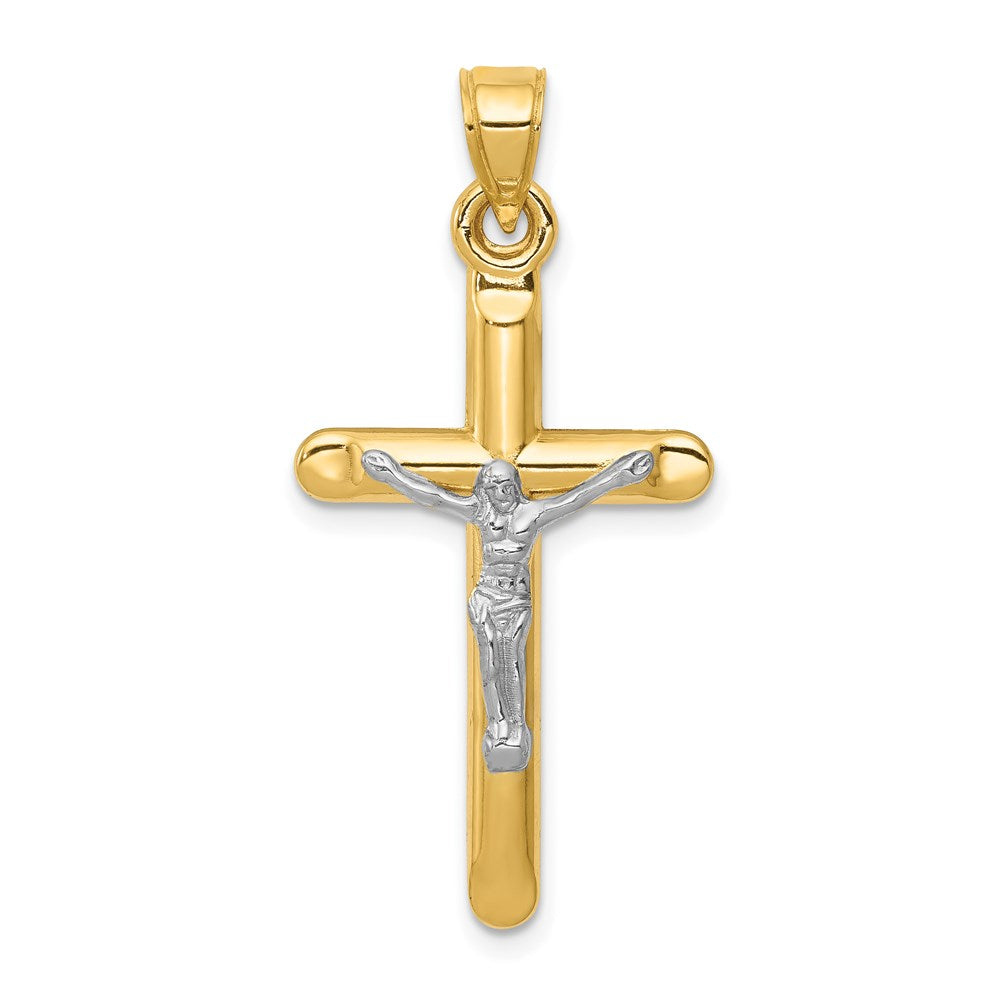 14k Two-tone 17 mm Hollow Jesus Crucifix Pendant (0.99 grams)