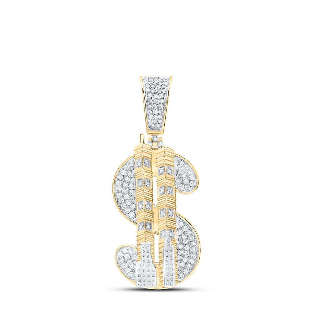 10Kt Gold 1/2Ctw-Dia Nk  Dollar Sign Mens Charm