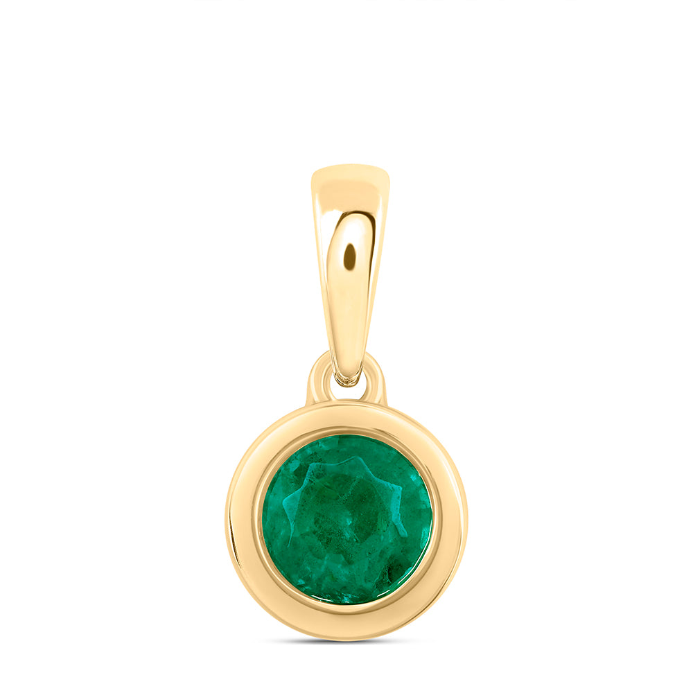 10Kt Gold 5 Mm-Dia Em-Rd Nat Gem Round Pendant