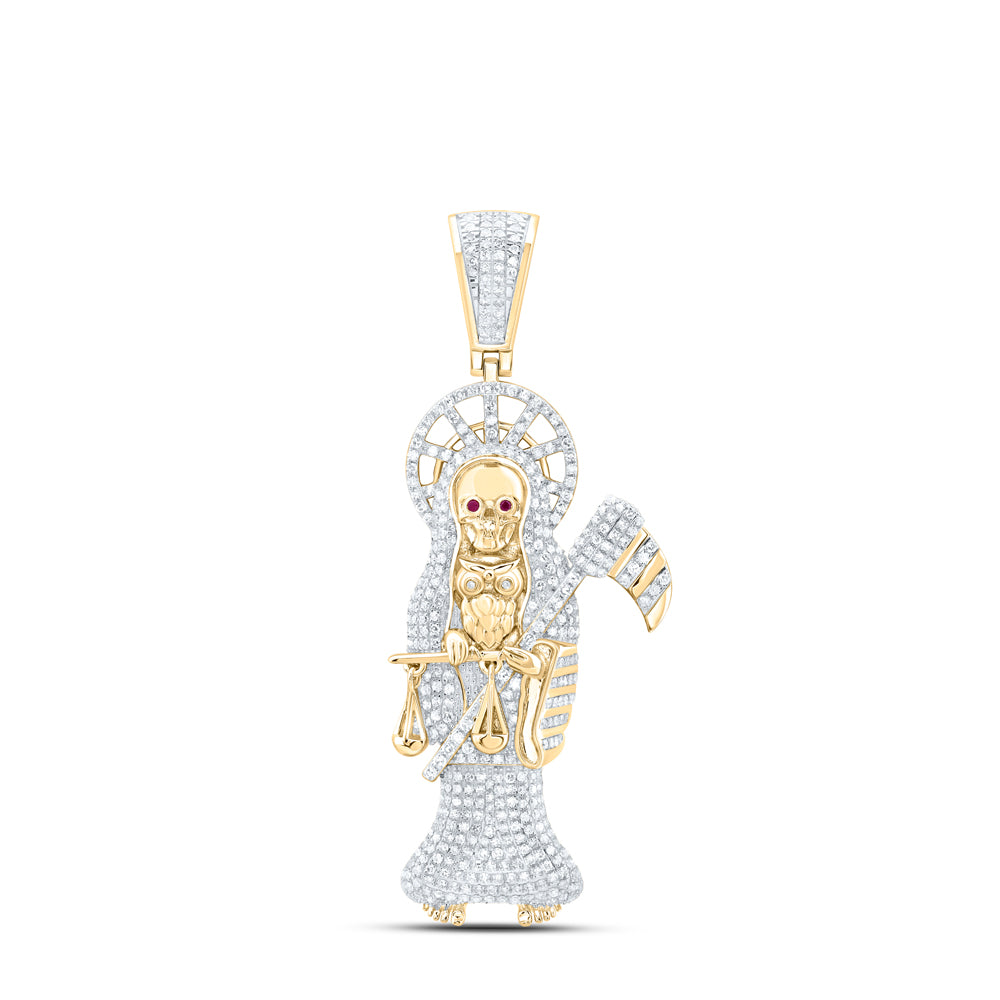 10Kt Gold 2 1/2-Ctw Dia Nk Santa Muerte Mens Charm