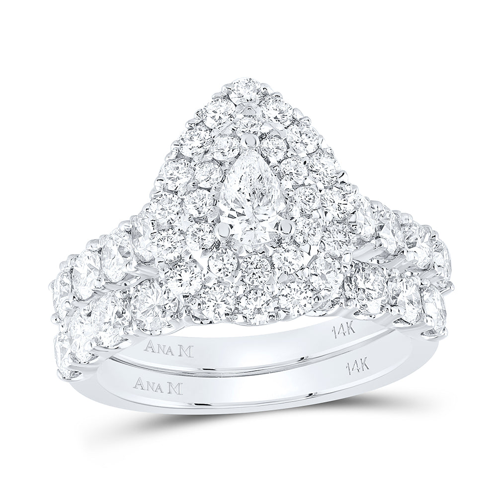 2 7/8Ctw-Nat Dia Ana M 1/3Ct-Cpear Double Halo Bridal Set (7.41 grams)