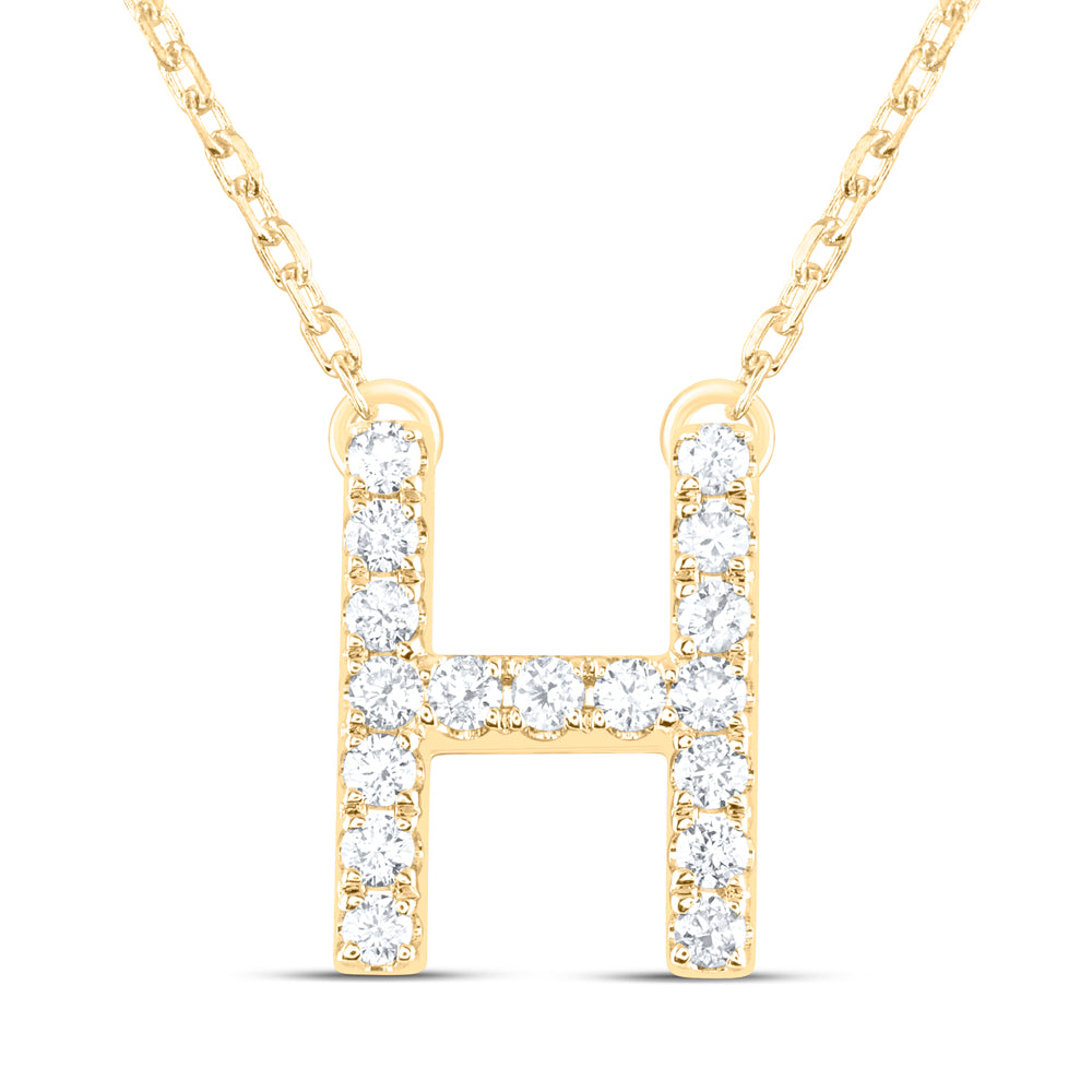 14Kt Gold 1/5Ctw-Diamond Ana M Initial H" Fashion Necklace (16 Inch) "