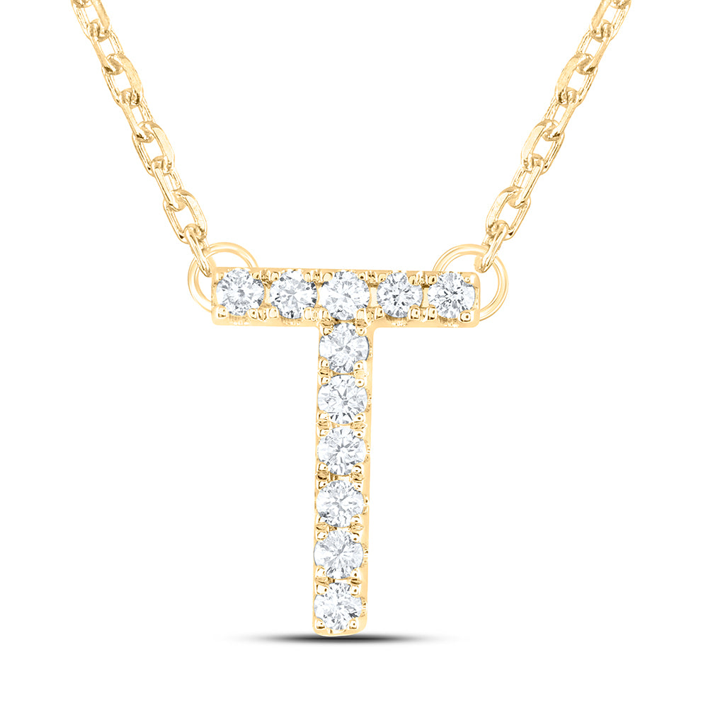 14Kt Gold 1/8Ctw-Diamond Ana M Initial T" Fashion Necklace (16 Inch) "