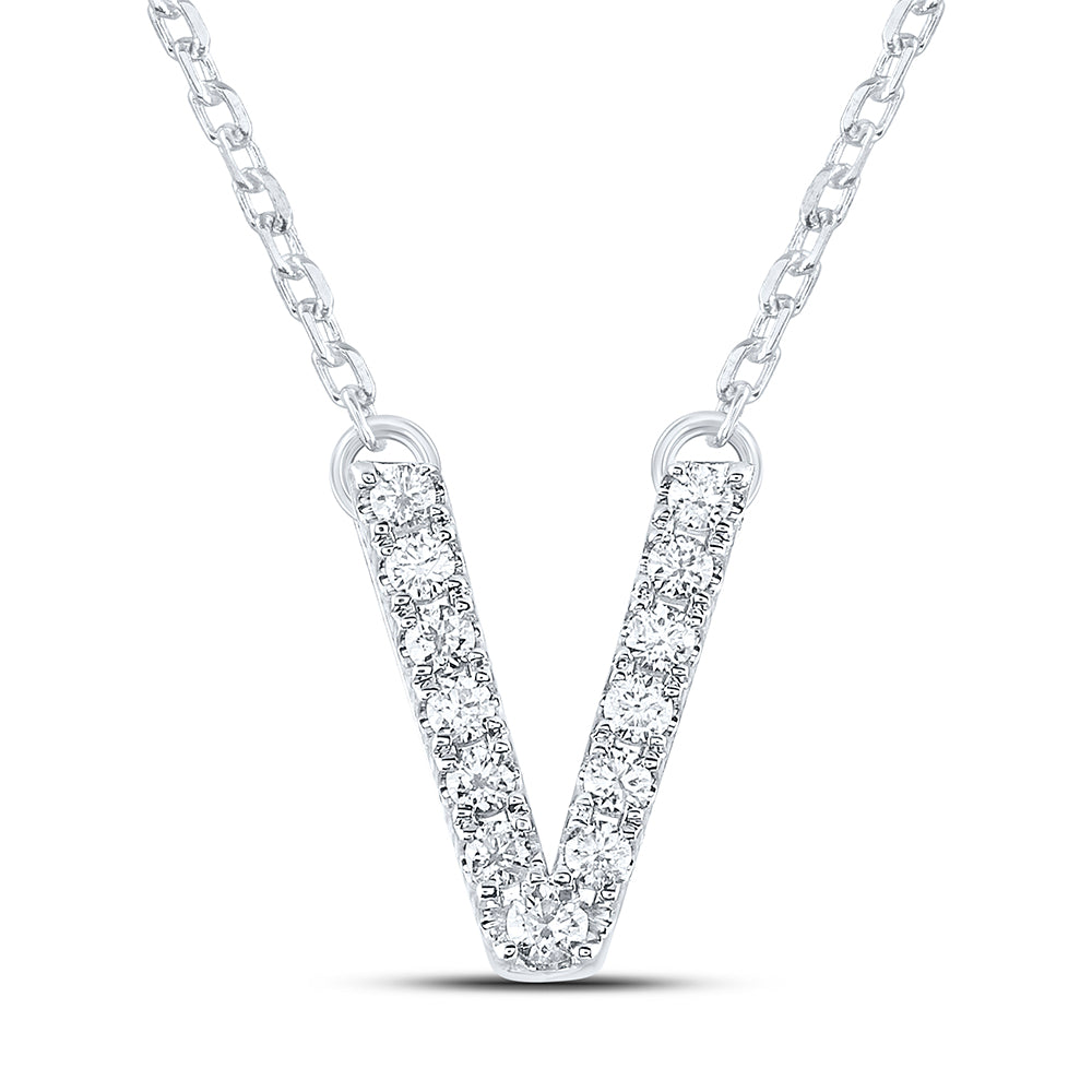 14Kt Gold 1/6Ctw-Diamond Ana M Initial V" Fashion Necklace (16 Inch) "