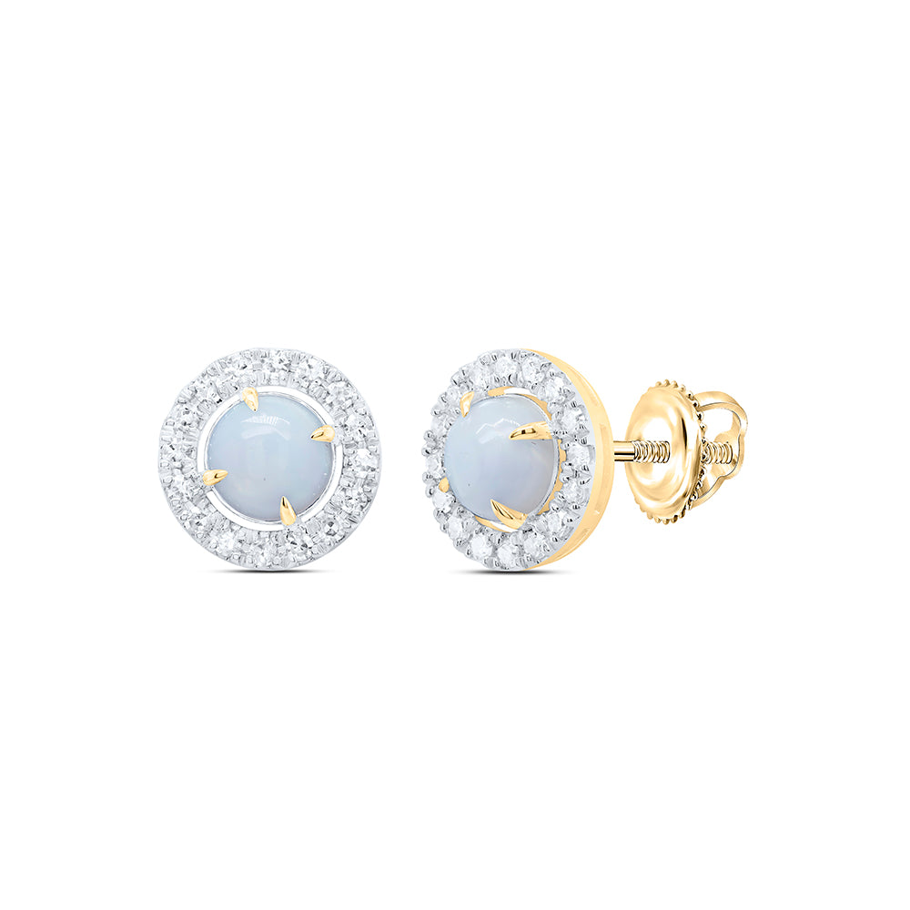 10Kt Gold 1/4Ctw-Diamond 5Mm-Opal Nat Gem Round Stud Earring