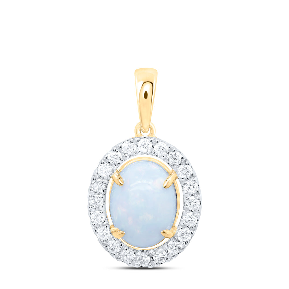 10Kt Gold 1/4Ctw-Dia Cn 9X7Mm-Opal Nat Gem Oval Pendant