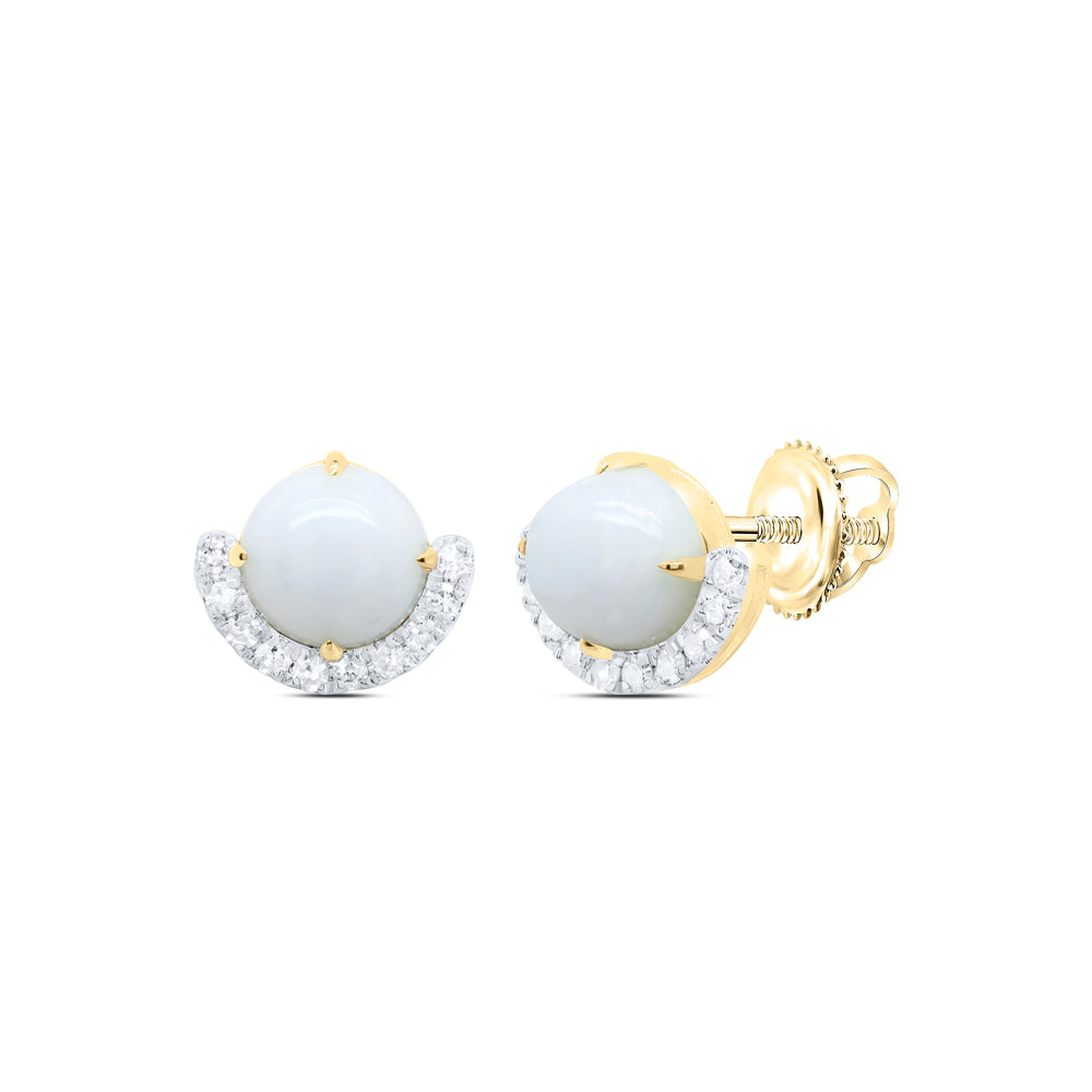 10Kt Gold 1/6Ctw-Diamond 6Mm-Opal Nat Gem Round Stud Earring