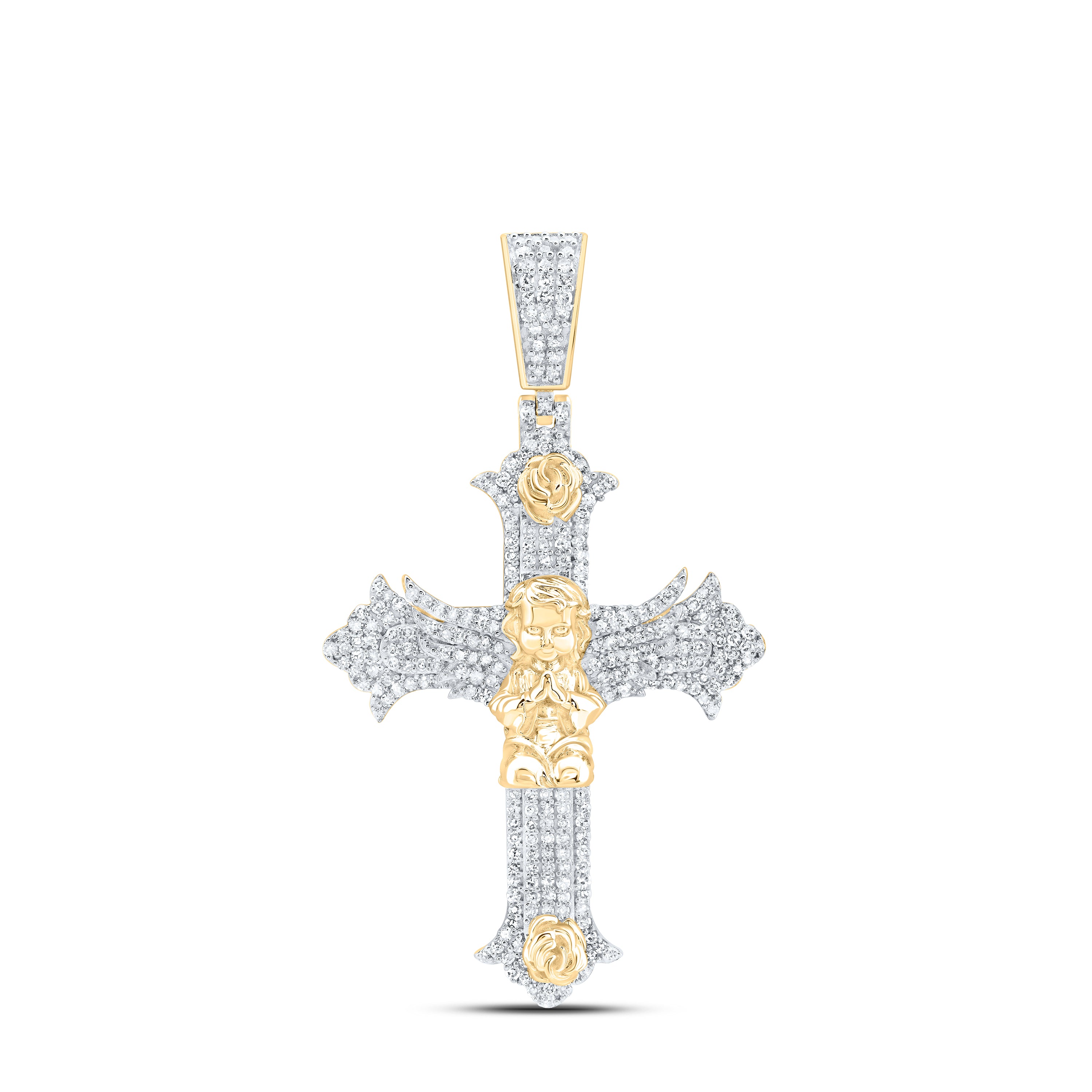 10Kt Gold 1Ctw-Dia Nk Angel Cross Mens Charm