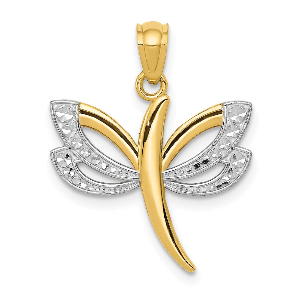 14k Yellow & Rhodium 18 mm  Dragonfly Pendant (0.75 grams)