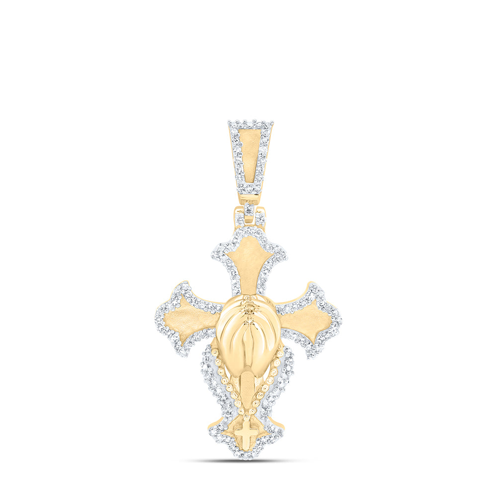 10Kt Gold 3/8Ctw-Dia Nk Praying Hand Cross Mens Charm