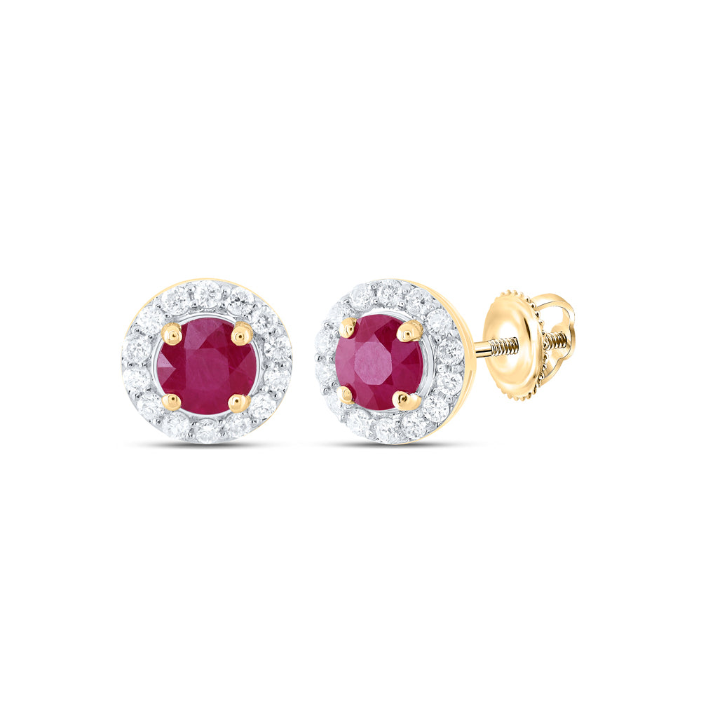 14Kt Gold 1/6Ctw-Dia Cn 4Mm Rd-Ru Nat Gem Stud Earring