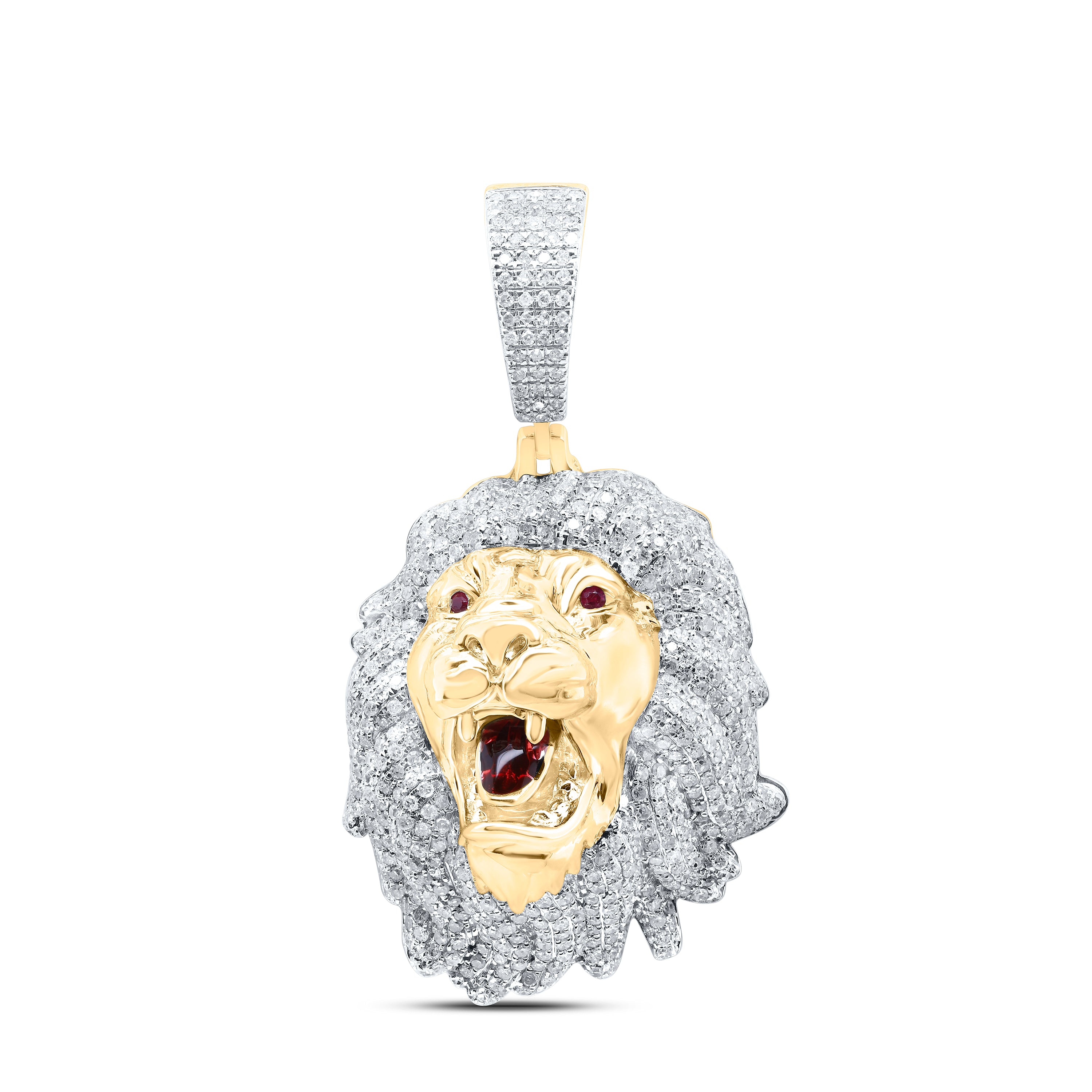 10Kt Gold 1 1/3Ctw-Dia P1 0.04Ct Rd-Ru Lion Mens Charm