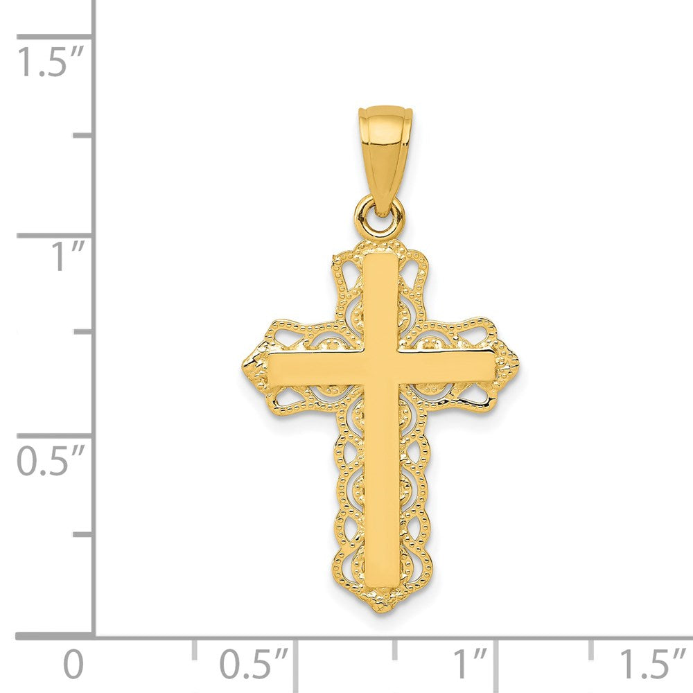 14k Yellow Gold 17 mm Lace Trim Cross Pendant (1.04 grams)