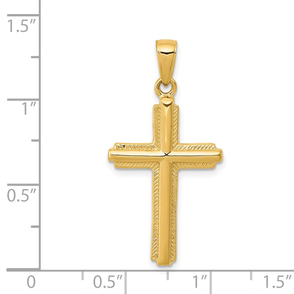 14k Yellow Gold 17 mm Cross with Striped Border Pendant (2.09 grams)