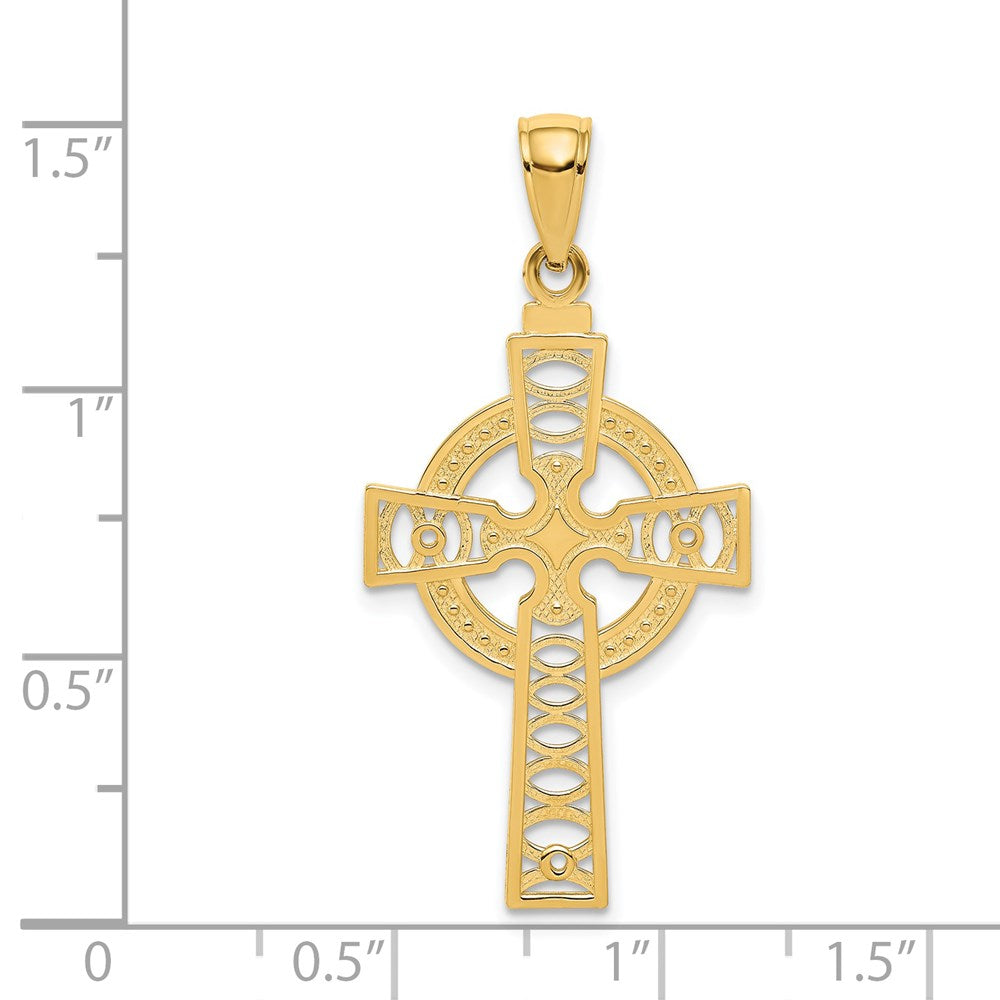 14k Yellow Gold 18 mm Celtic Cross with Eternity Circle Pendant (1.37 grams)