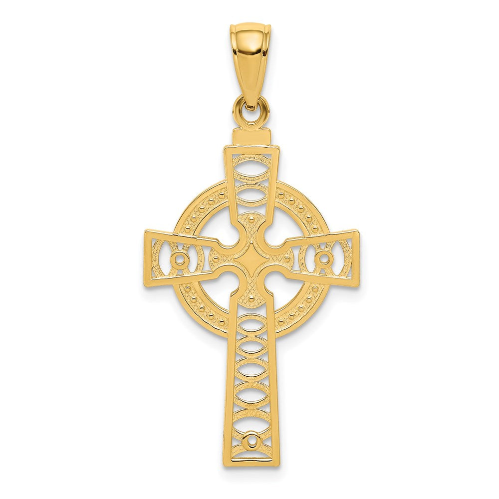 14k Yellow Gold 18 mm Celtic Cross with Eternity Circle Pendant