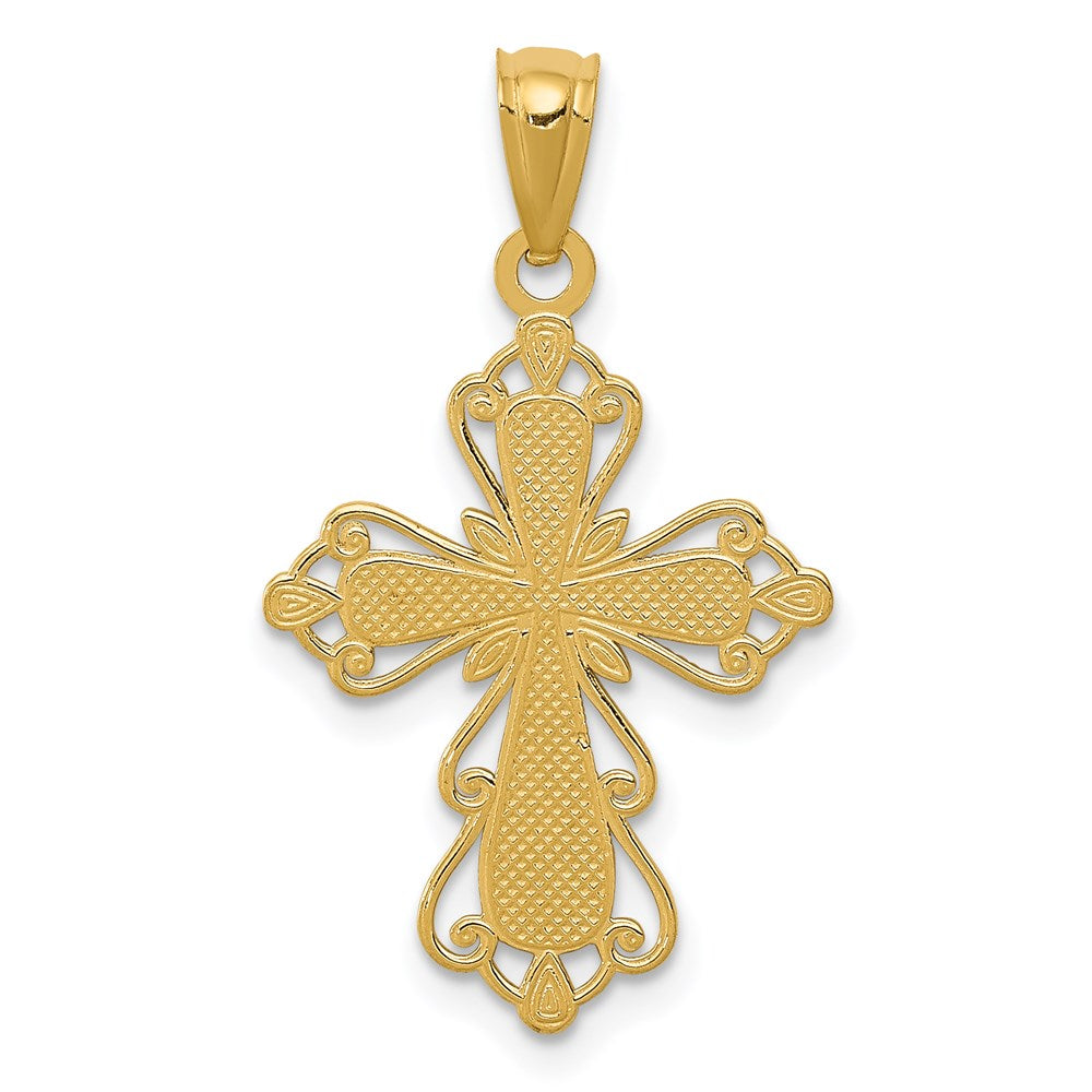 14k Yellow & Rhodium 16 mm  Diamond-cut Cross Pendant (1.08 grams)