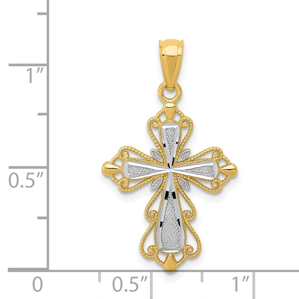 14k Yellow & Rhodium 16 mm  Diamond-cut Cross Pendant (1.08 grams)