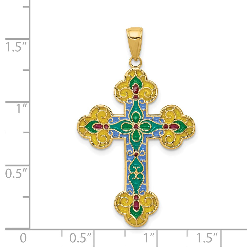14k Yellow Gold 24 mm Acrylic Flower Center Budded Cross Pendant (2.17 grams)