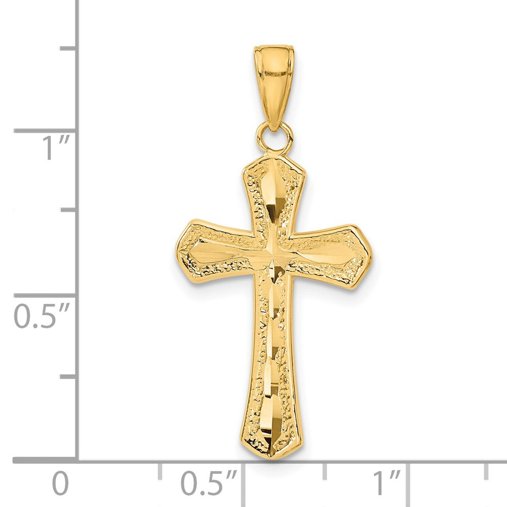 14k Yellow Gold 16 mm Diamond-cut Beveled Edges Cross Pendant (1.38 grams)