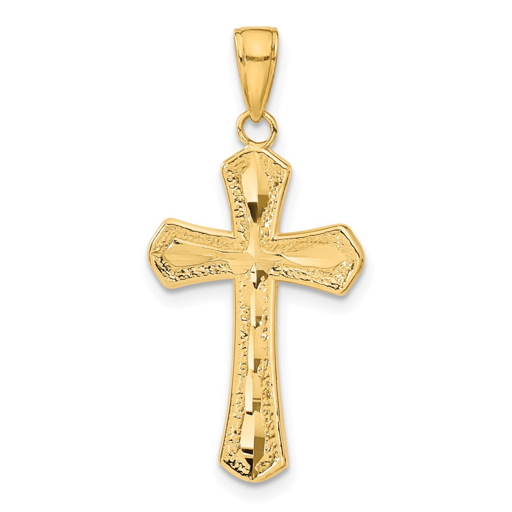 14k Yellow Gold 16 mm Diamond-cut Beveled Edges Cross Pendant (1.38 grams)