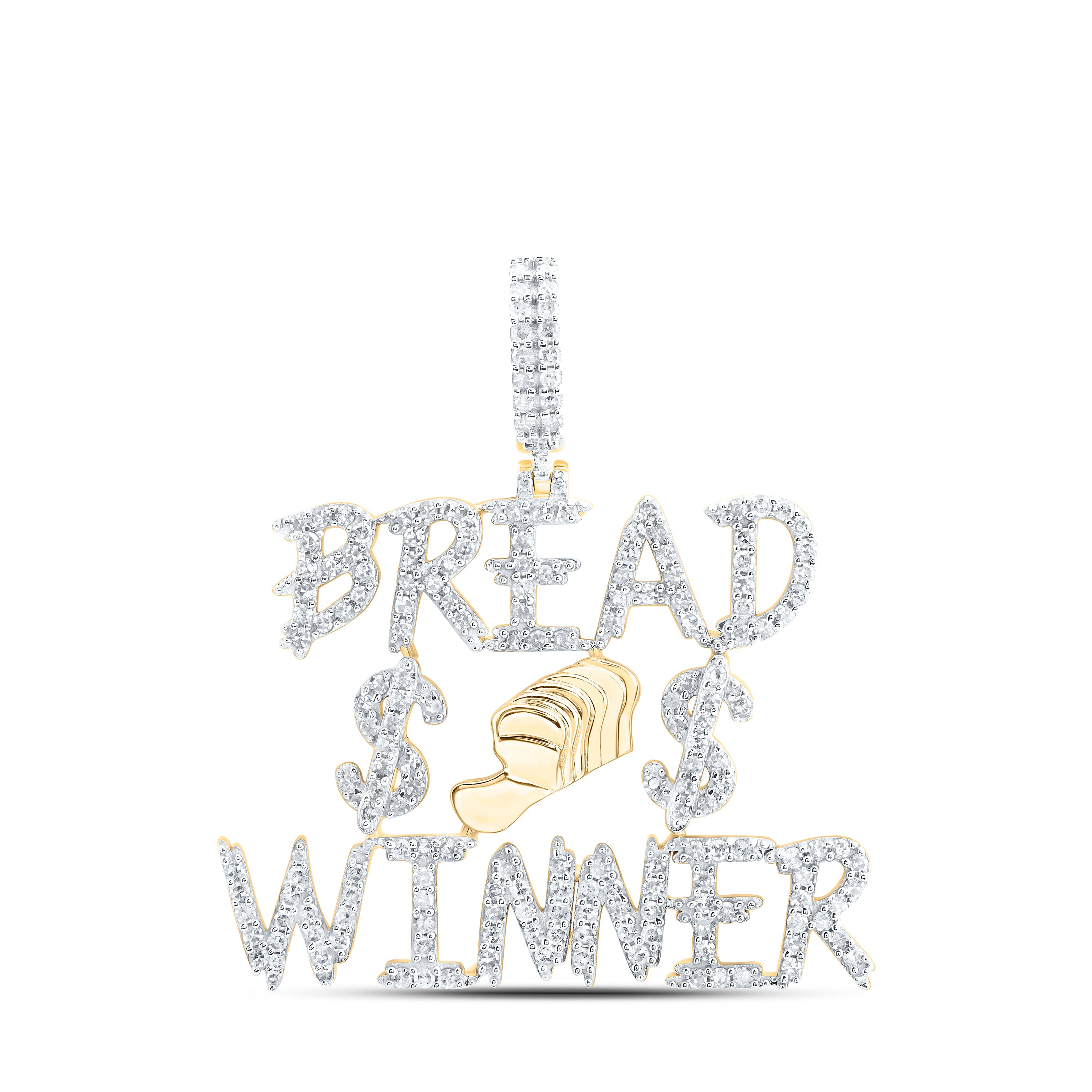 10Kt Gold 1 3/8Ctw-Dia Nk Bread Winner Mens Charm