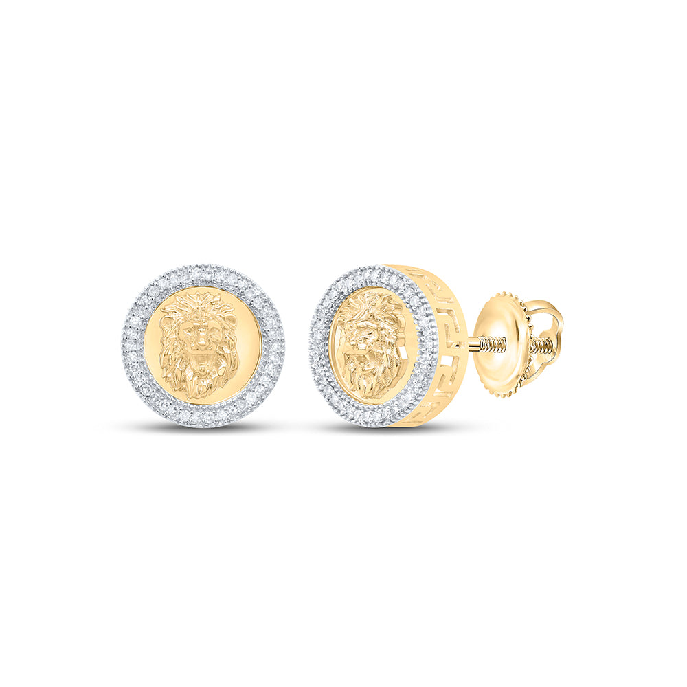 10Kt Gold 1/4Ctw-Dia Nk Lion Round Mens Earring