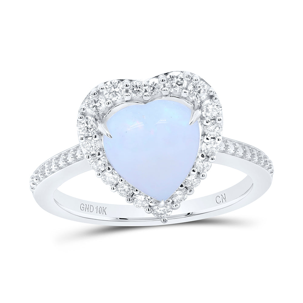 3/8Ctw-Nat Dia Cn 8.6X9.4Mm Hs-Opal Nat Gem Heart Ring (3.32 grams)