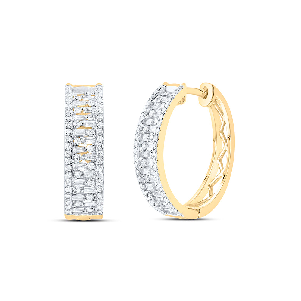 7/8Ctw-Nat Dia Ana M Fashion Baguette Hoop Earring