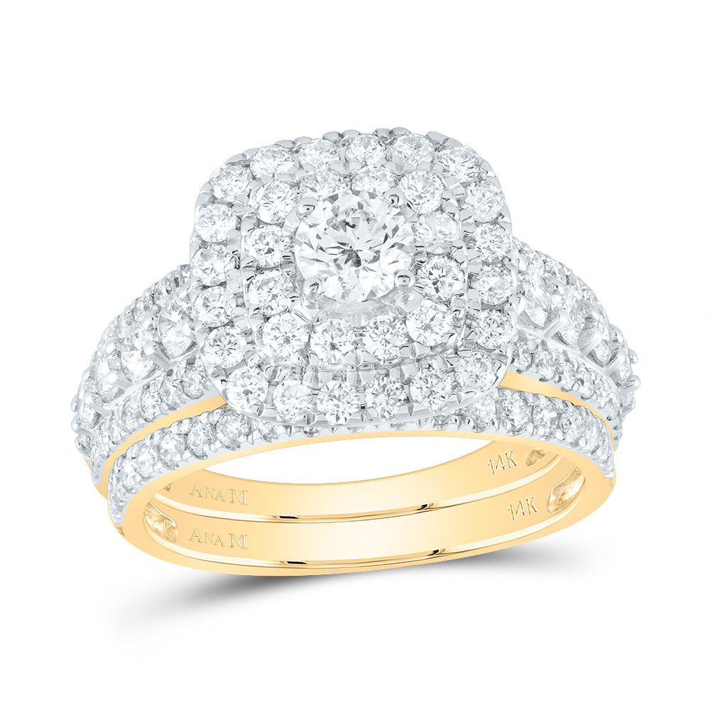 2Ctw-Nat Dia Ana M 3/8Ct-Crd Cushion Double Halo Bridal Set (6.01 grams)
