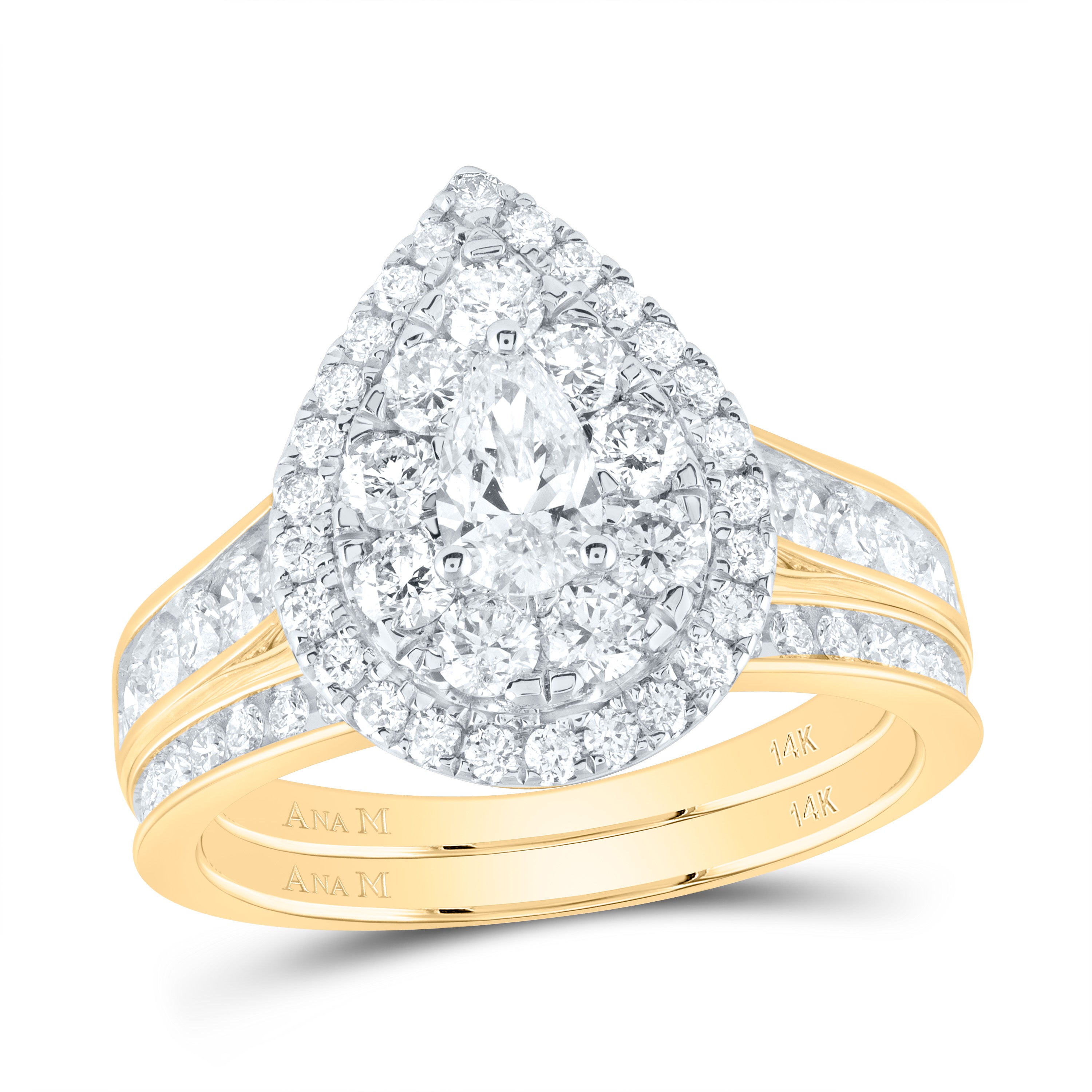 2Ctw-Nat Dia Ana M 3/8Ct-Cps Pear Single Halo Bridal Set (5.7 grams)
