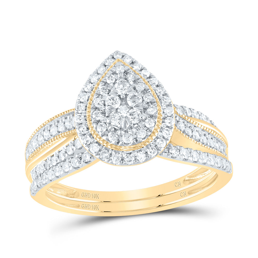1/2Ctw-Nat Dia Cn Pear Double Halo Bridal Set (3.52 grams)