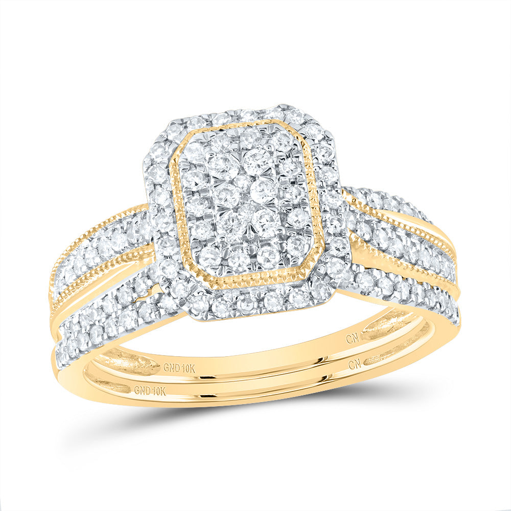 1/2Ctw-Nat Dia Cn Emerald Single Halo Bridal Set (3.45 grams)