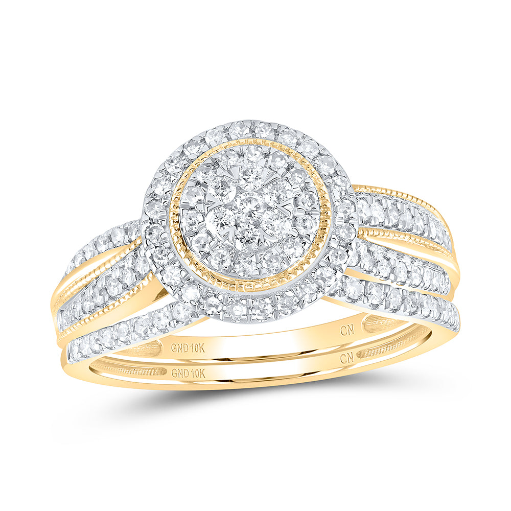 1/2Ctw-Nat Dia Cn Round Double Halo Bridal Set (3.16 grams)