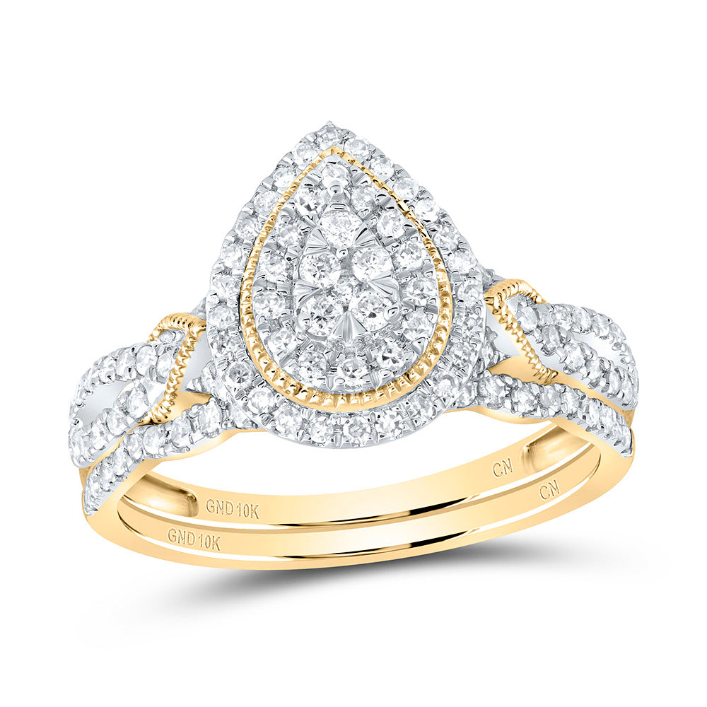 1/2Ctw-Nat Diamond Pear Double Halo Bridal Set (3.58 grams)