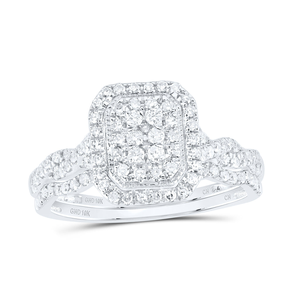 1/2Ctw-Nat Dia Cn Emerald Double Halo Bridal Set (2.81 grams)